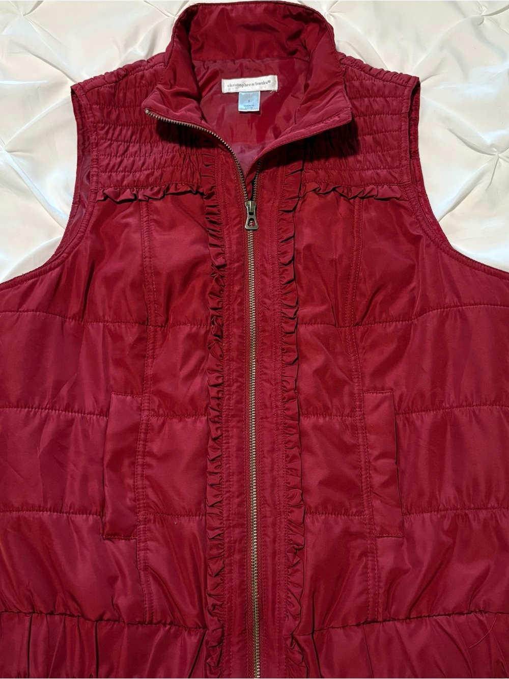 Christopher & Banks Red Ruffle Quilted Puffer Vest Women’s Size Small